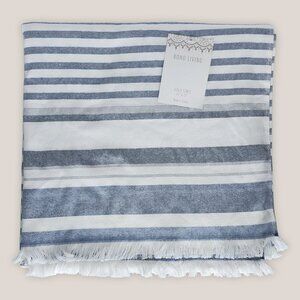 NWT Turkish Beach Towel in Blue White by Boho Living Cotton Striped w/ Fringe